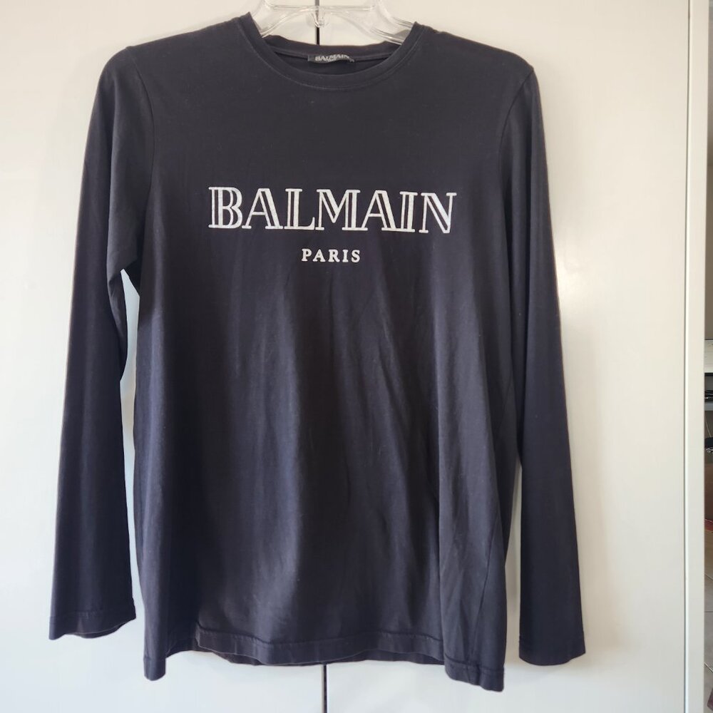 Balmain Paris Black Long Sleeve T-Shirt  Size Small 100% Cotton Read Description